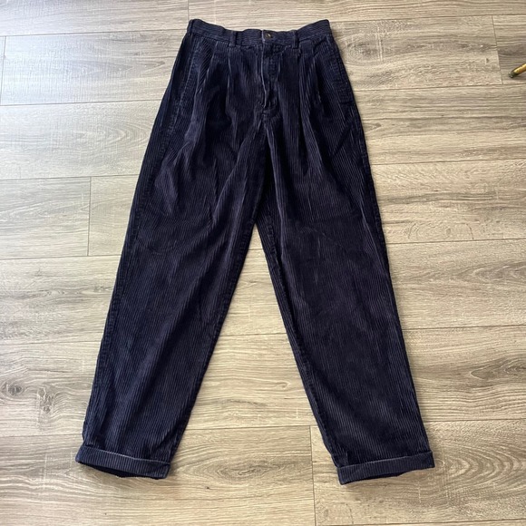 Eddie Bauer Pants - Eddie Bauer Vintage Navy Blue Corduroy Pleated High Rise Trousers Pants 10 6400
